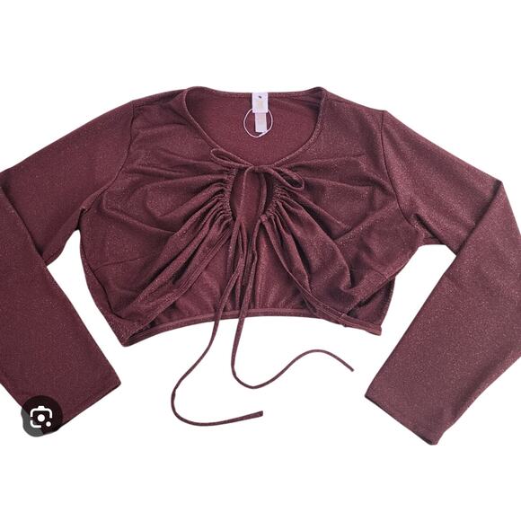 Savage X Fenty Sleep & Shine Long-Sleeve Crop Tee Red Cocoa Sparkly Size 2X - Picture 8 of 12